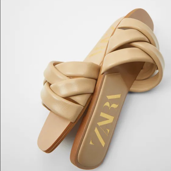 Zara leather slides with crossed quilted straps Shoes